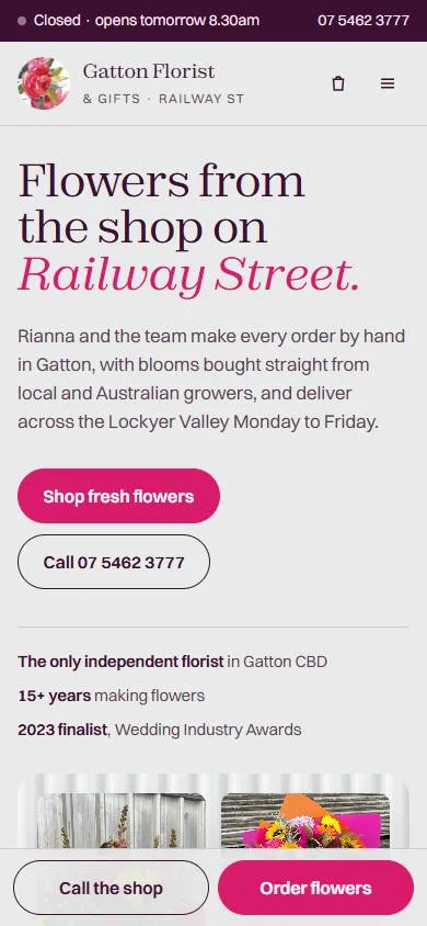 Gatton Florist rebuild on a phone