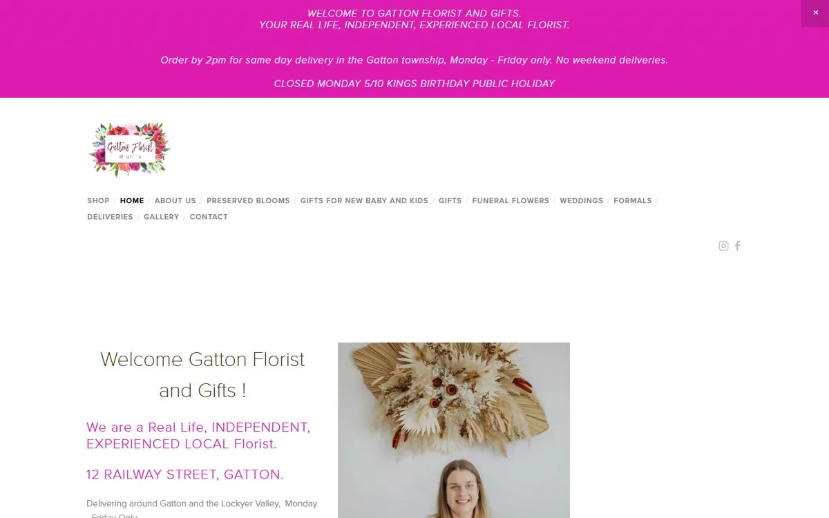 Gatton Florist's old website on desktop