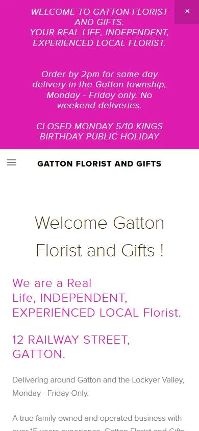 Gatton Florist's old website on a phone